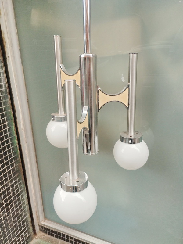 lampara techo 3esferas cristal o13 inox e27 alt 94 o43 3u